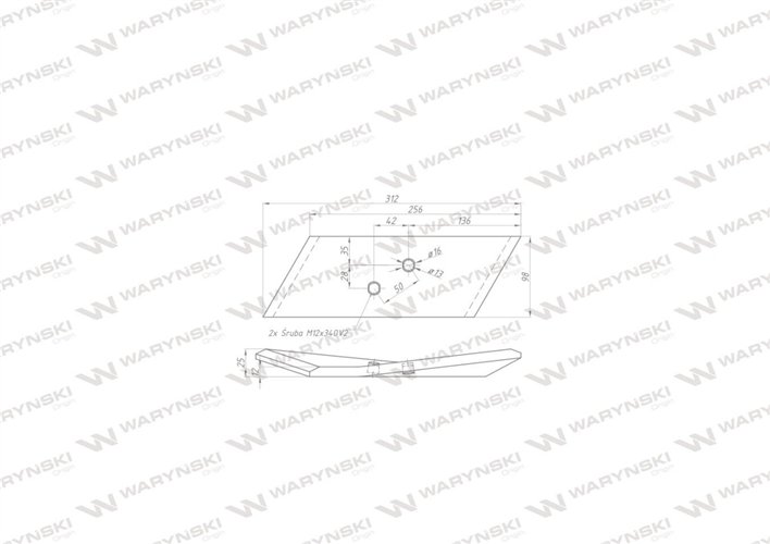 Dłuto, nakładka lemiesza obracalna prawa zastosowanie Overum stal borowa WARYŃSKI