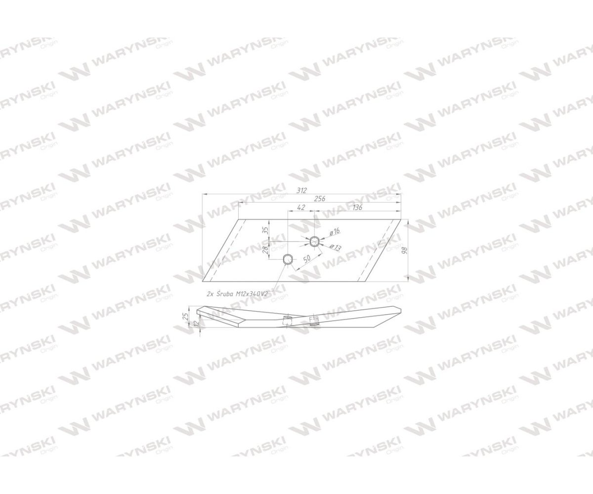 Dłuto, nakładka lemiesza obracalna prawa zastosowanie Overum stal borowa WARYŃSKI
