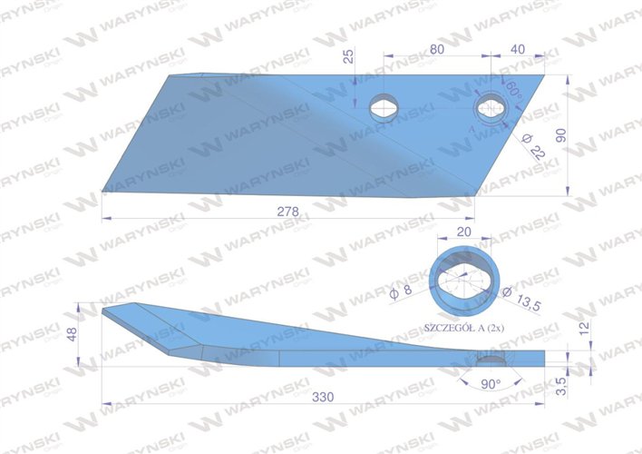 Dłuto. nakładka lemiesza obracalna prawa zastosowanie Overum stal borowa WARYŃSKI 94610