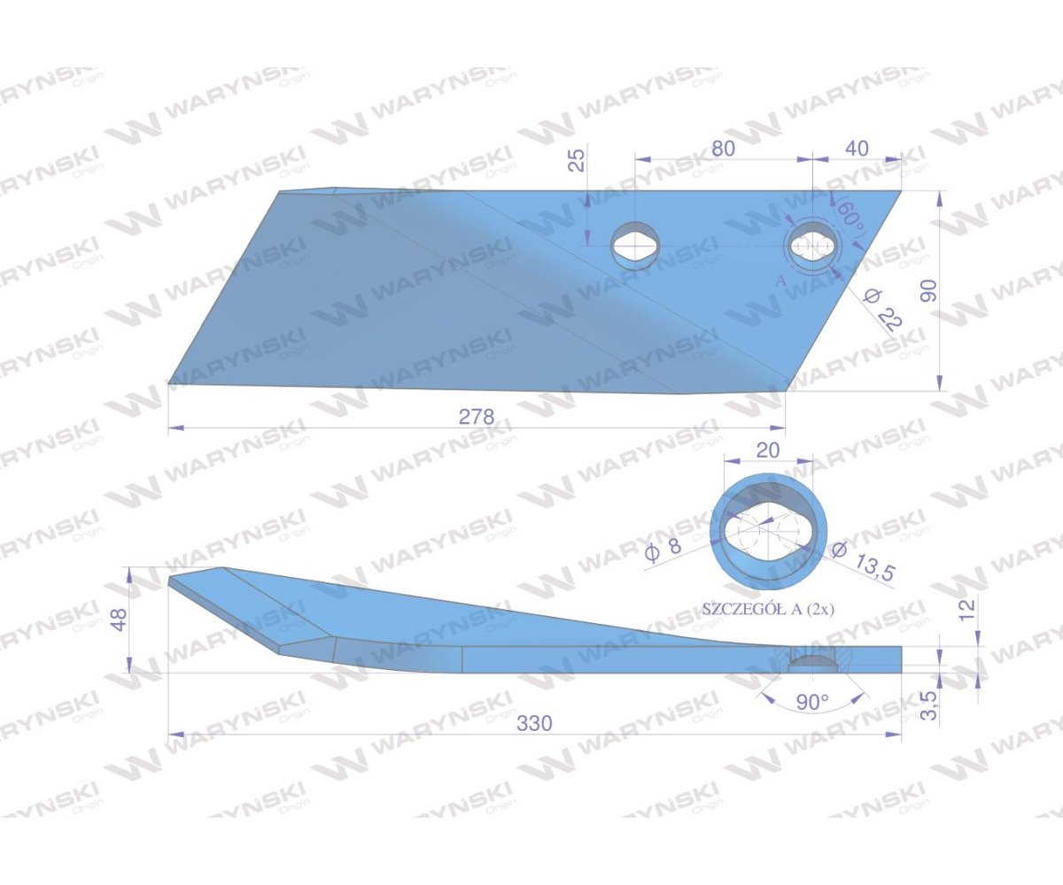 Dłuto. nakładka lemiesza obracalna prawa zastosowanie Overum stal borowa WARYŃSKI 94610
