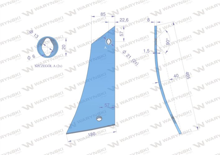 Pierś odkładni lewa dwuotworowa zastosowanie Overum stal borowa WARYŃSKI