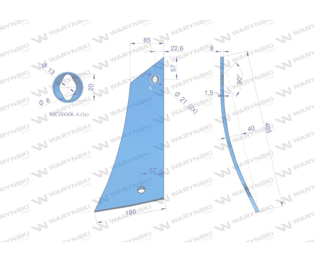 Pierś odkładni lewa dwuotworowa zastosowanie Overum stal borowa WARYŃSKI