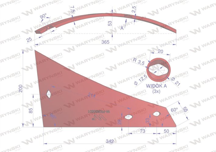 Pierś prawa trzyotworowa WY400 zastosowanie Vogel & Noot stal borowa WARYŃSKI