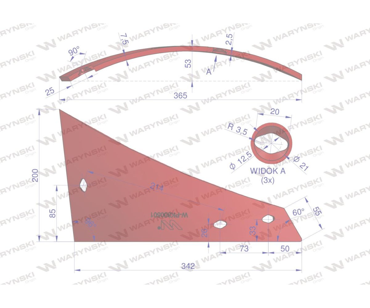 Pierś prawa trzyotworowa WY400 zastosowanie Vogel & Noot stal borowa WARYŃSKI