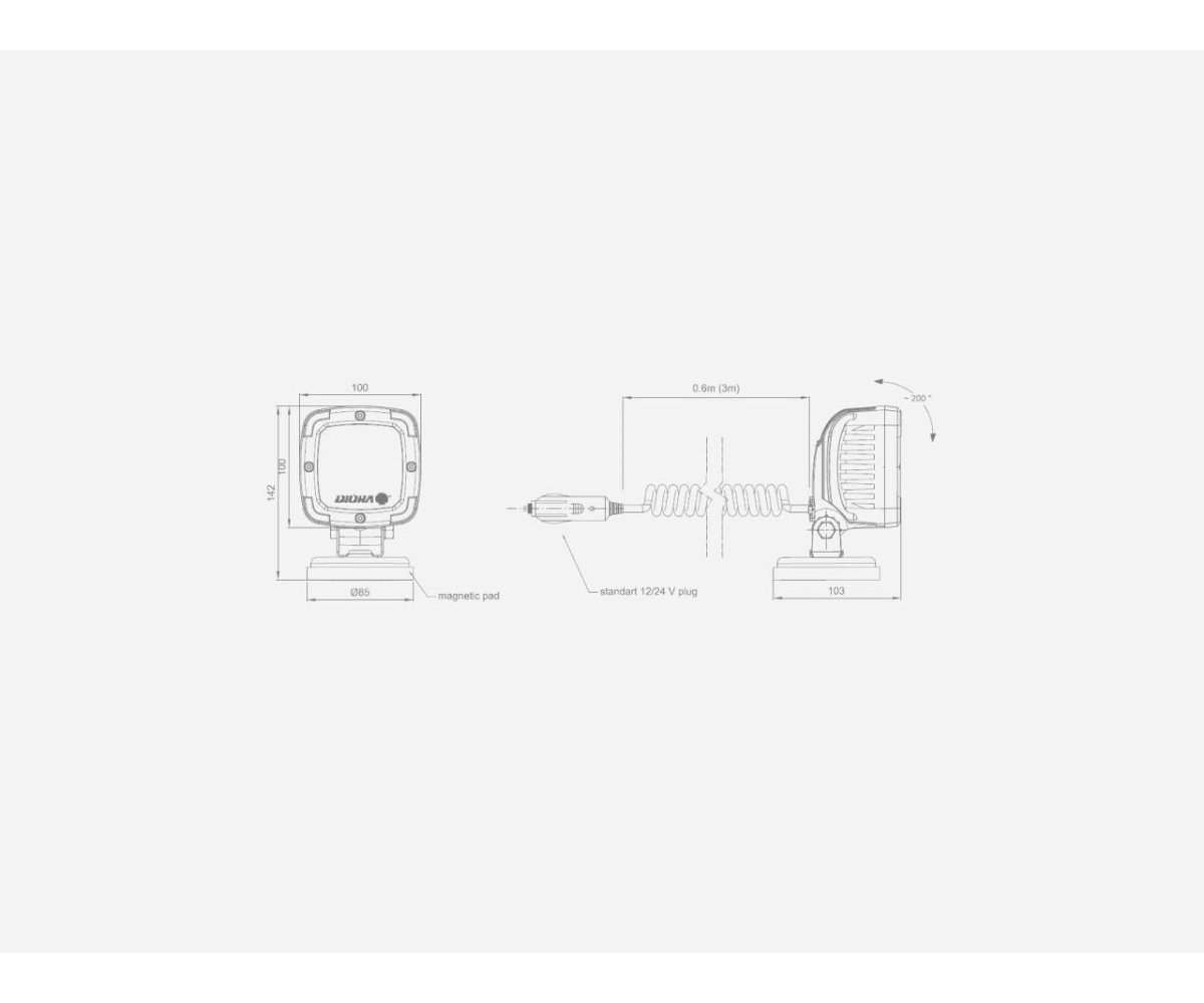 Lampa robocza aluminiowa 9-diodowa 2800Lm mocowanie magnes DIO008 LED DIORA