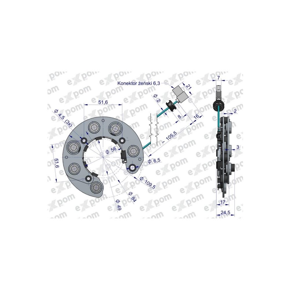 Prostownik kompletny alternatora EX230000. EX260000 C-330 C-360 EXPOM KWIDZYN eu