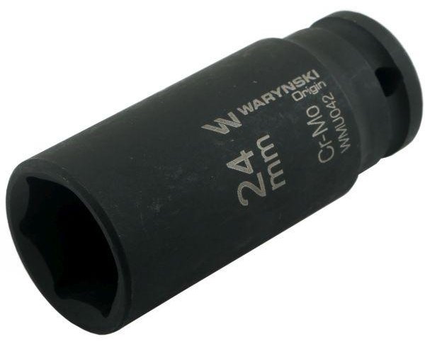 Nasadka udarowa sześciokątna długa 1/2". 24 mm. CrMo. DIN 3129. Waryński