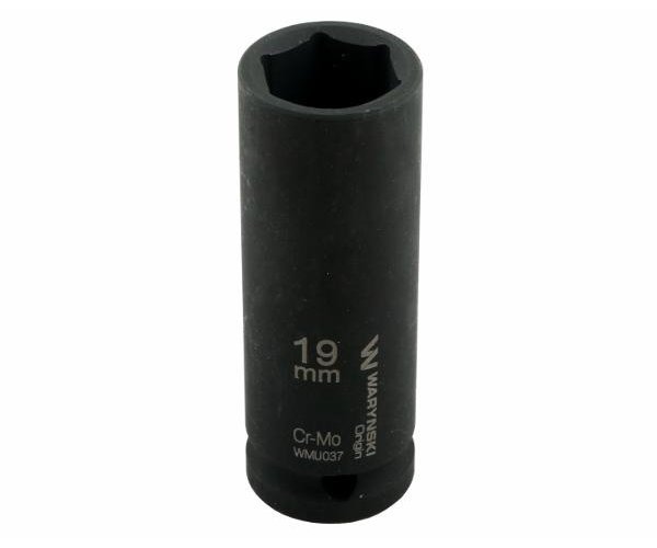 Nasadka udarowa sześciokątna długa 1/2". 19 mm. CrMo. DIN 3129. Waryński
