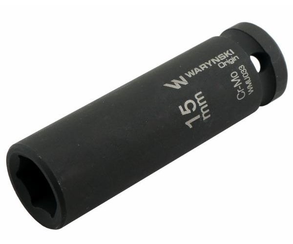 Nasadka udarowa sześciokątna długa 1/2". 15 mm. CrMo. DIN 3129. Waryński