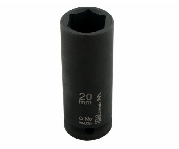 Nasadka udarowa sześciokątna długa 1/2". 20 mm. CrMo. DIN 3129. Waryński