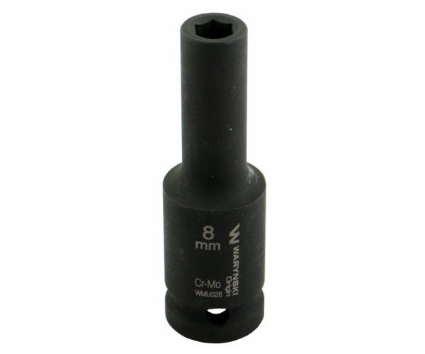 Nasadka udarowa sześciokątna długa 1/2". 8 mm. CrMo. DIN 3129. Waryński