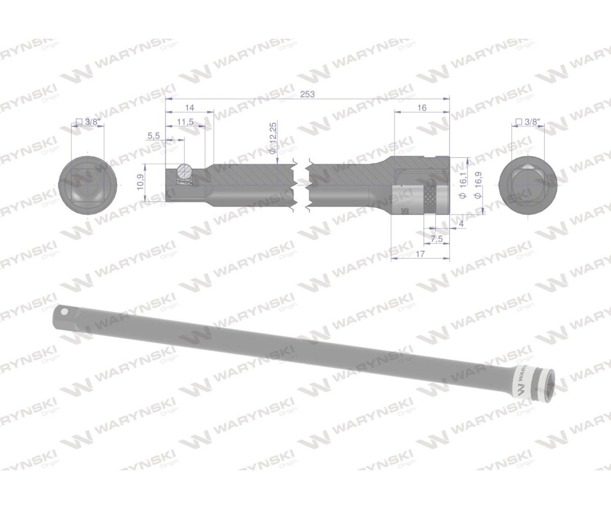 Przedłużka 3/8". 250mm, Waryński