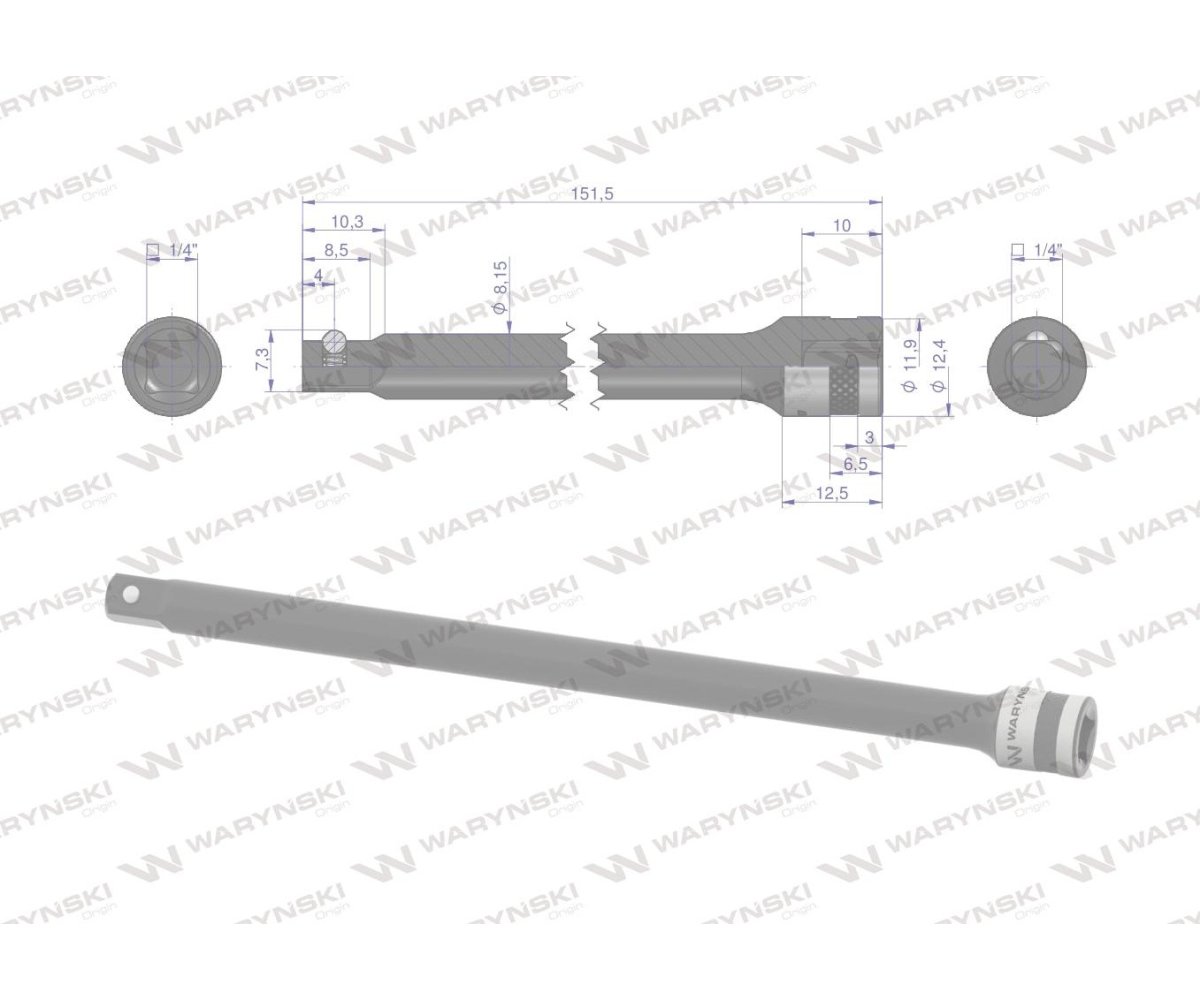 Przedłużka 1/4". 125 mm, Waryński