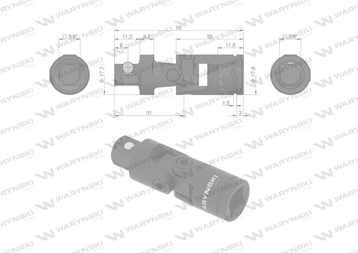 Przegub uniwersalny 3/8", Waryński