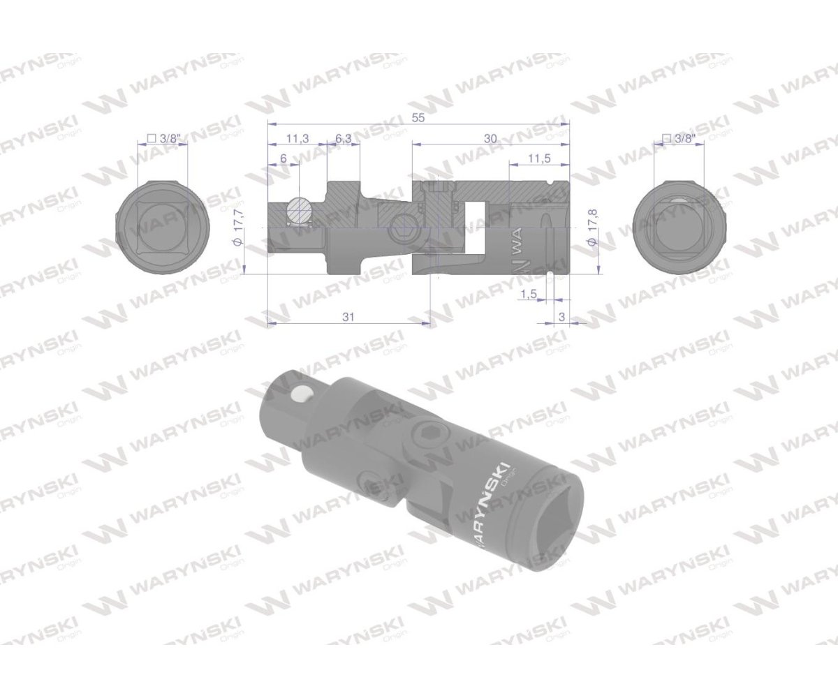 Przegub uniwersalny 3/8", Waryński