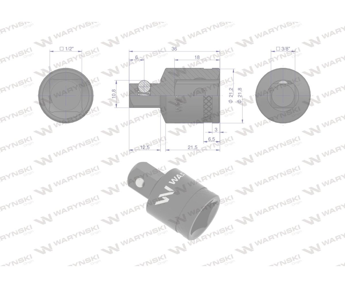 Redukcja 1/2" -3/8". 25mm, Waryński