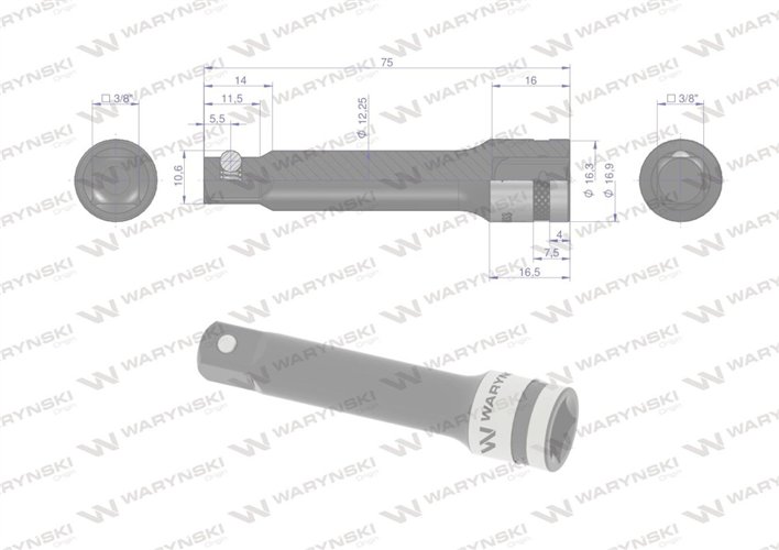 Przedłużka 3/8". 75mm, Waryński