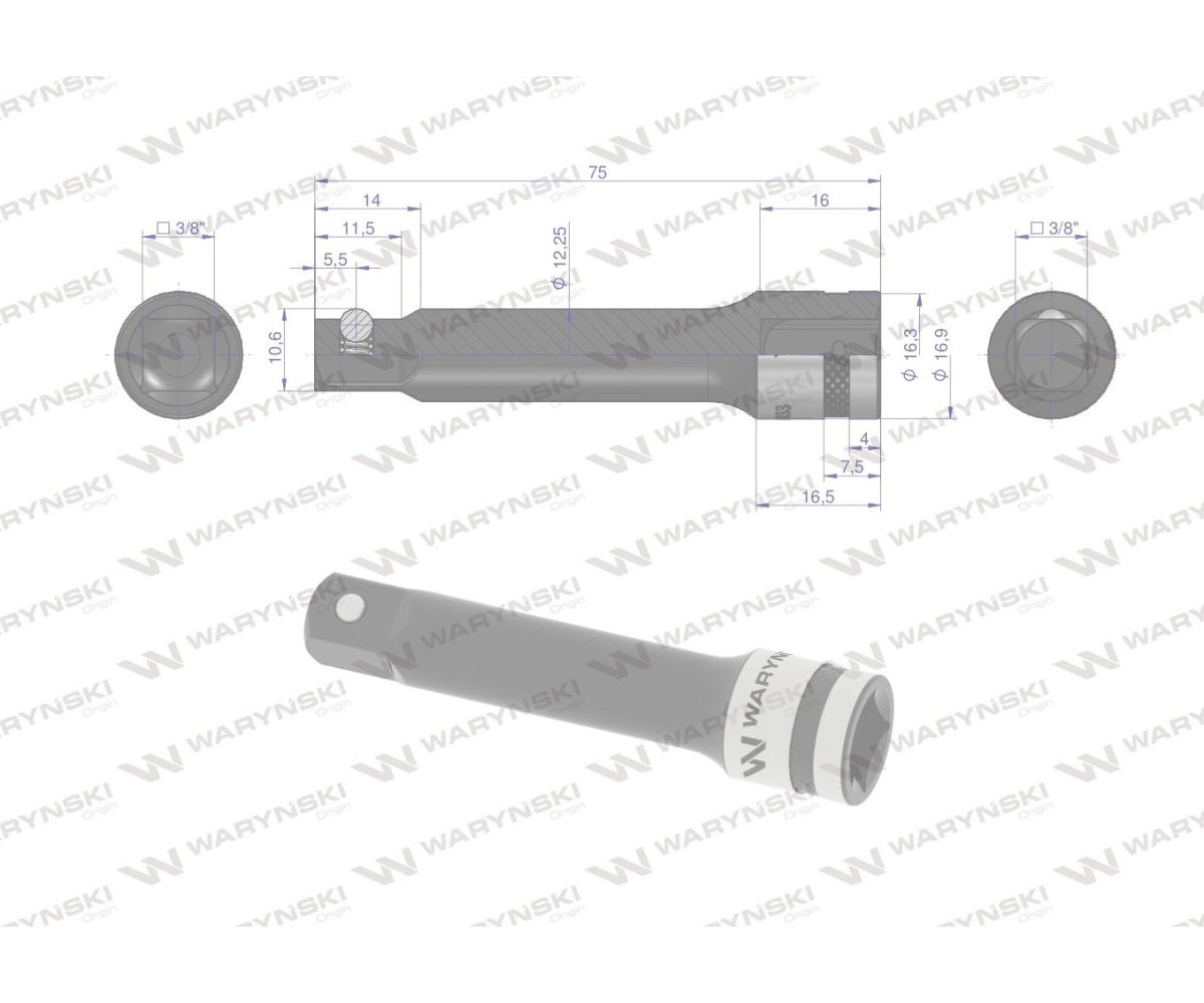 Przedłużka 3/8". 75mm, Waryński