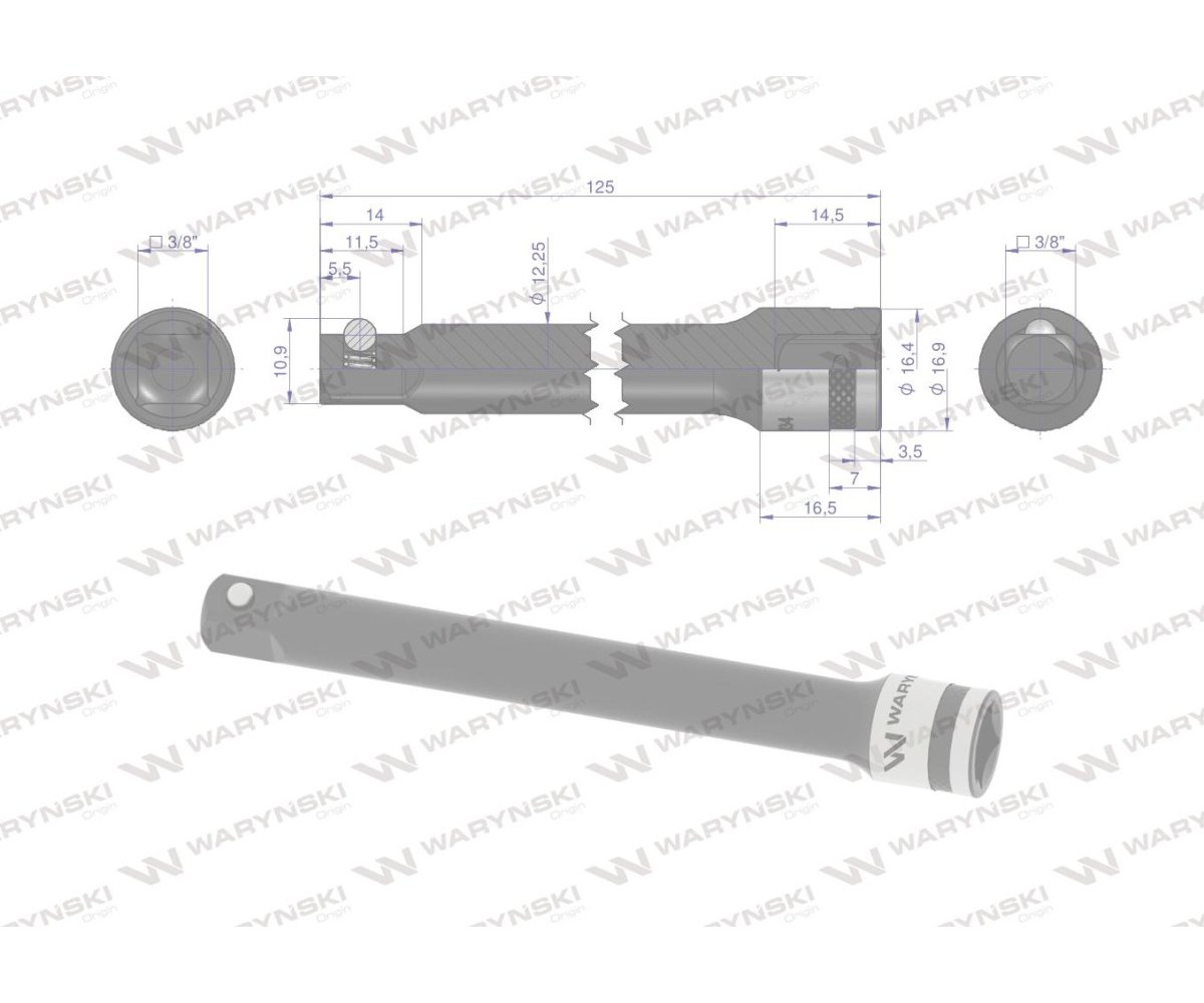 Przedłużka 3/8". 125mm, Waryński