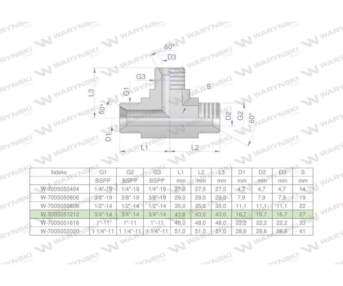 Trójnik hydrauliczny calowy BBB 3/4" BSP (XT) Waryński
