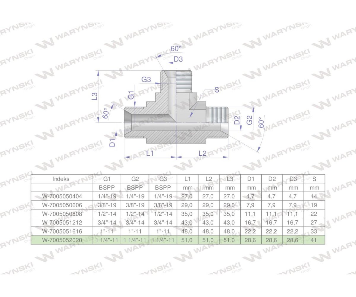 Trójnik hydrauliczny calowy BBB 1 1/4" BSP (XT) Waryński