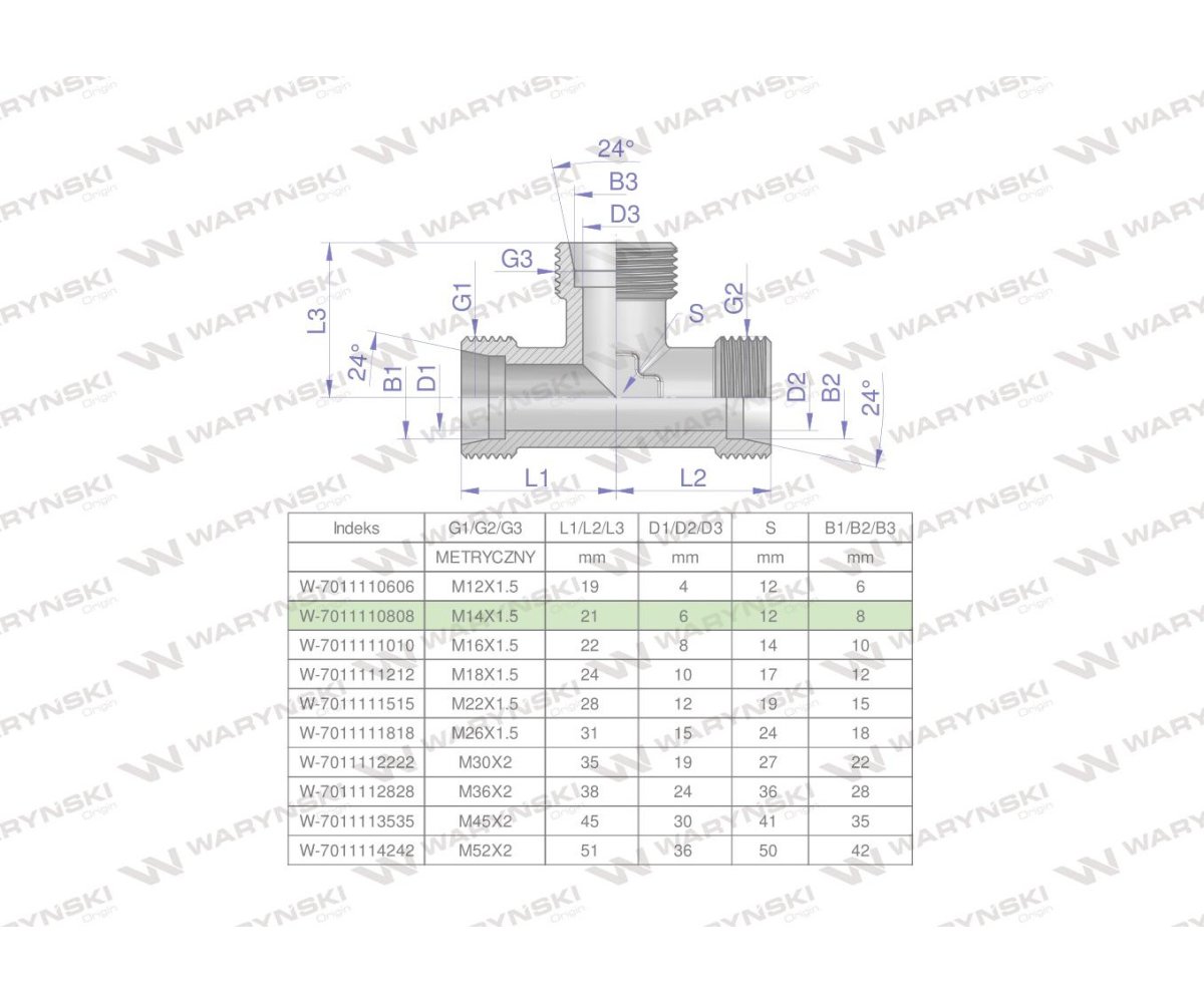 Trójnik hydrauliczny metryczny BBB M14x1.5 08L (XT) Waryński ( sprzedawane po 2 )