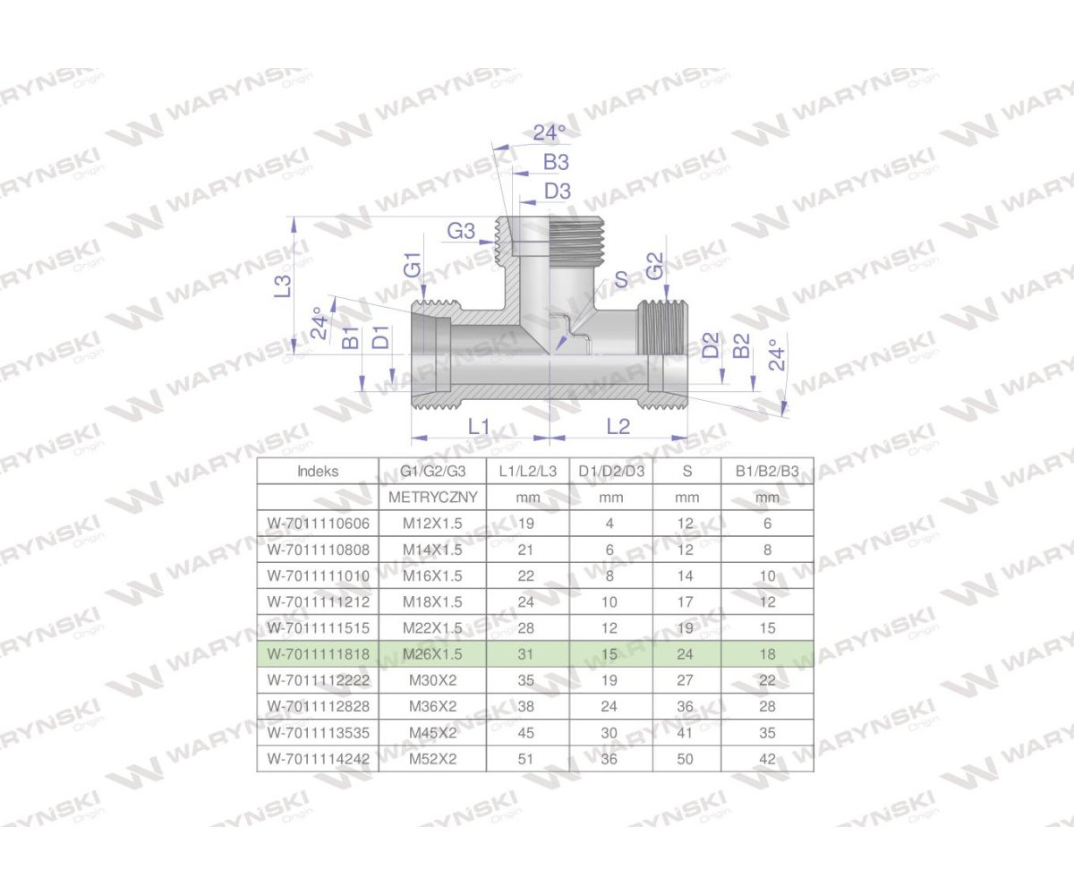 Trójnik hydrauliczny metryczny BBB M26x1.5 18L (XT) Waryński