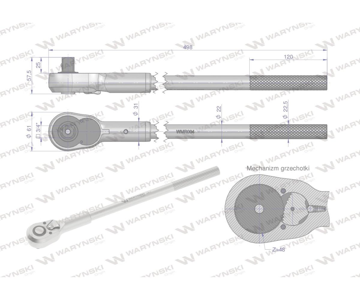 Grzechotka 3/4". 48 T. o zwiększonej odporności. Waryński