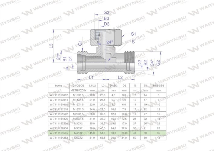 Trójnik hydrauliczny symetryczny metryczny BAB M45x2 35L (XEVT) Waryński