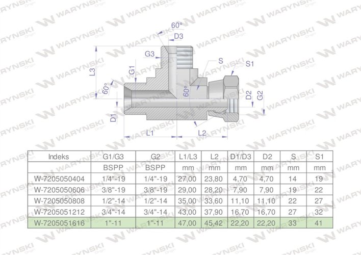 Trójnik hydrauliczny niesymetryczny calowy BBA 1" BSP (XEVL) Waryński