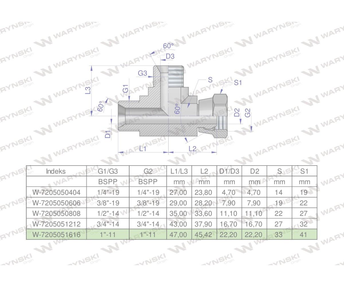 Trójnik hydrauliczny niesymetryczny calowy BBA 1" BSP (XEVL) Waryński