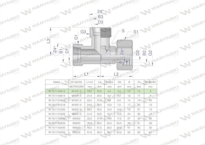 Trójnik hydrauliczny niesymetryczny metryczny BBA M12x1.5 06L (XEVL) Waryński ( sprzedawane po 2 )