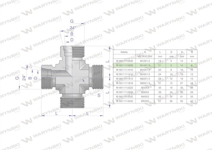 Czwórnik hydrauliczny metryczny BBBB M14x1.5 08L Waryński