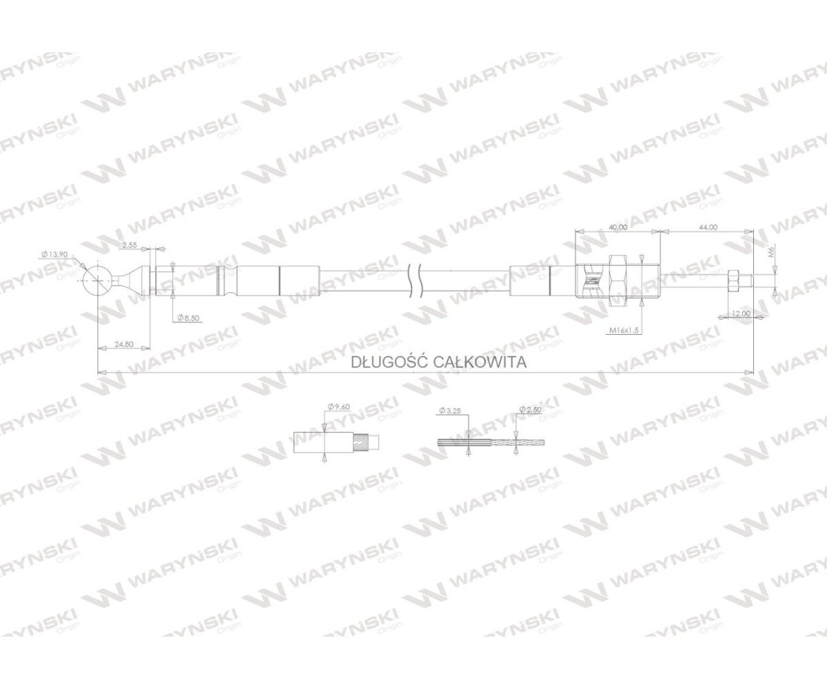 Linka do sterowania rozdzielaczem na kulkę (z tworzywa sztucznego. plastikowa PA6) L-1500mm Waryński