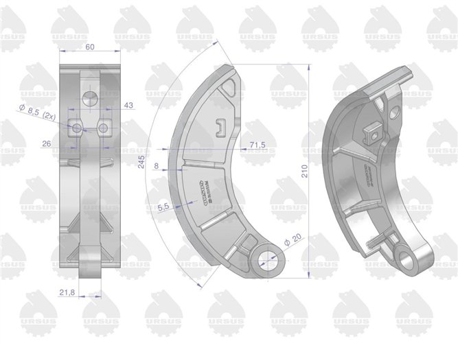 Szczęka hamulcowa kpl (2x przeciwbieżna. 2x współbieżna) ZETOR 7211. 7711 ORYGINAŁ URSUS