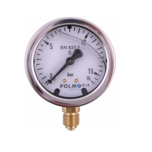 Manometr glicerynowy M63 0-16 bar dolne przyłącze G1/4" POLMO