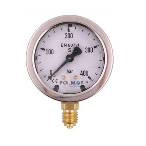 Manometr glicerynowy M63 0-400 bar dolne przyłącze G1/4" POLMO