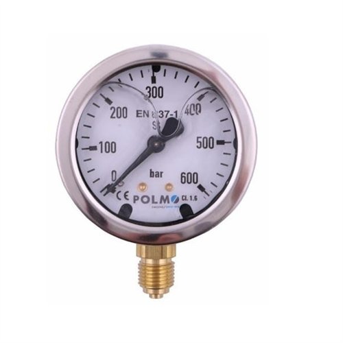 Manometr glicerynowy M63 0-600 bar dolne przyłącze G1/4" POLMO