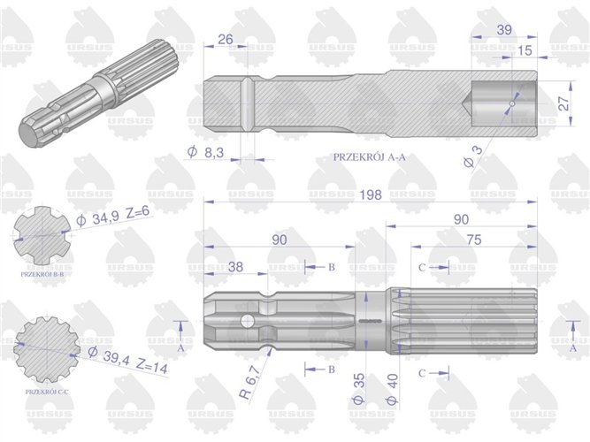 Końcówka WOM 540 obr. C-385 ORYGINAŁ URSUS