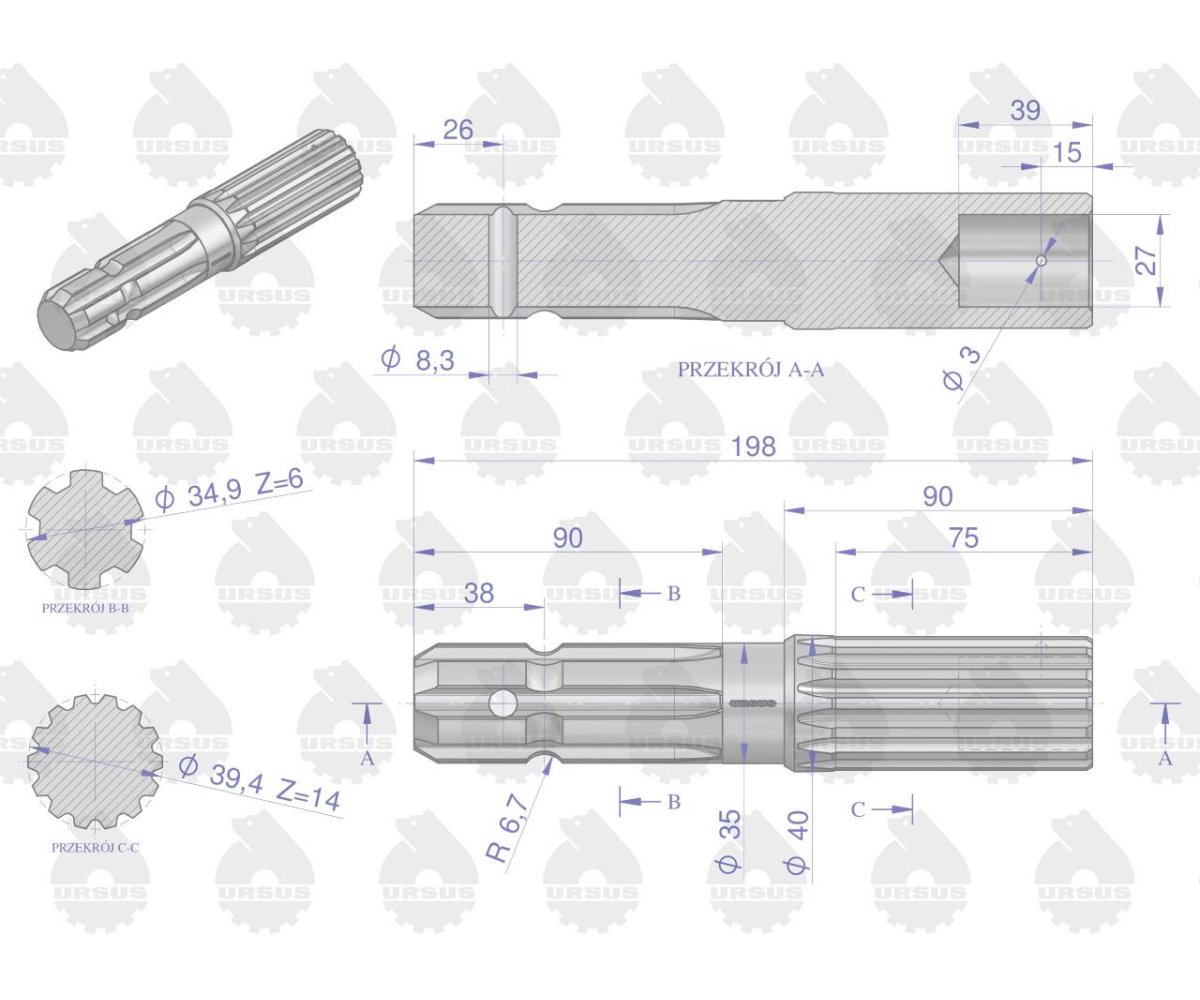 Końcówka WOM 540 obr. C-385 ORYGINAŁ URSUS