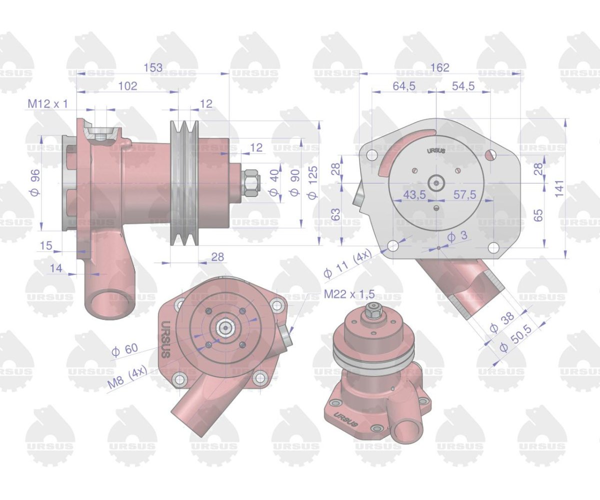 Pompa wody Wysoka II paski C-385 ORYGINAŁ URSUS