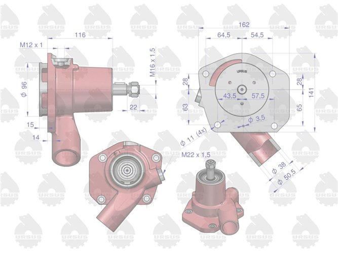 Pompa wody niska bez koła pasowego LKT C-385 ORYGINAŁ URSUS