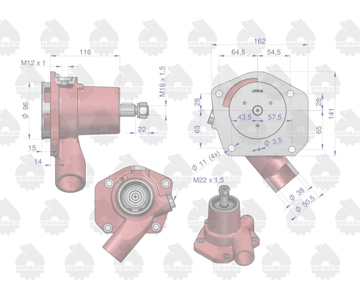 Pompa wody niska bez koła pasowego LKT C-385 ORYGINAŁ URSUS