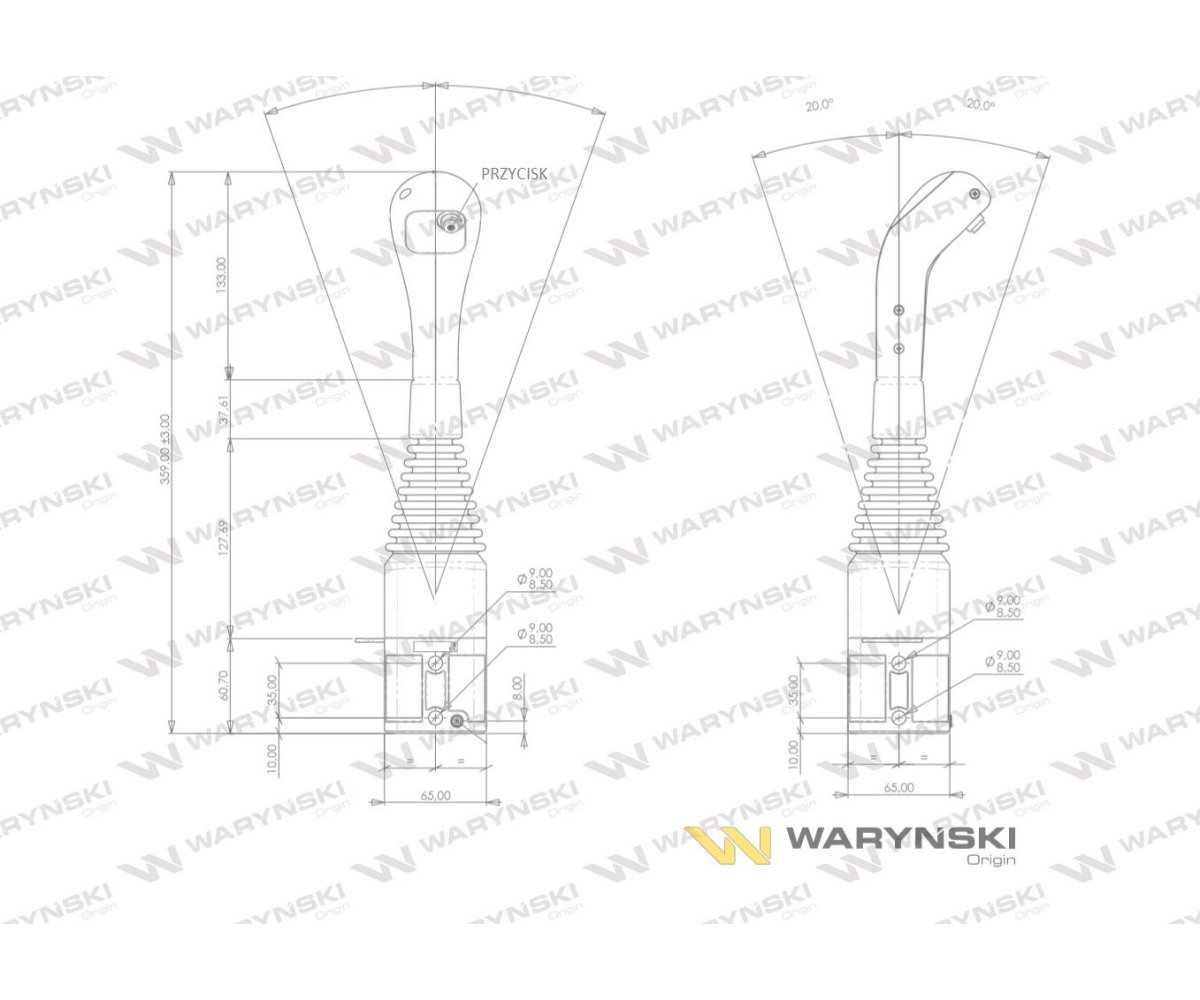 Joystick pod linki zakończone kulką z 1 przełącznikiem (z przyciskiem na kulkę. IP-6019. JOYSTIKK) Waryński