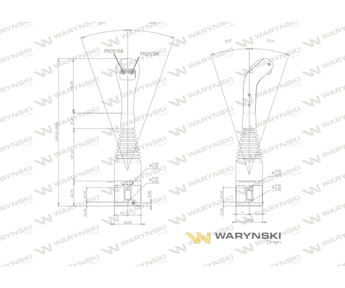 Joystick pod linki zakończone kulką z 2 przełącznikami (z 2 przyciskami na kulkę. IP-6022) Waryński