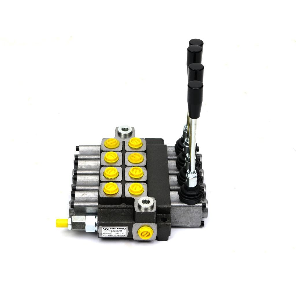 Rozdzielacz hydrauliczny 4-sekcyjny max przepływ 40L (4-sekcje z zatrzaskiem) Waryński