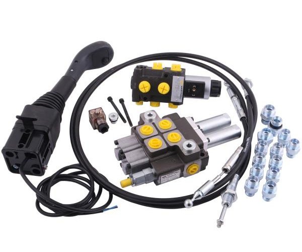 Zestaw: Rozdzielacz 2-sek. + Elektrozawór + Joystick z przyciskiem + Elementy złączne + Linki na kulkę stalową 1500mm Waryński