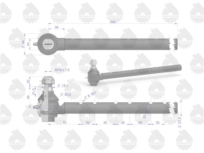 Przegub kulowy długi wsuwany z nakrętką C-385 ORYGINAŁ URSUS