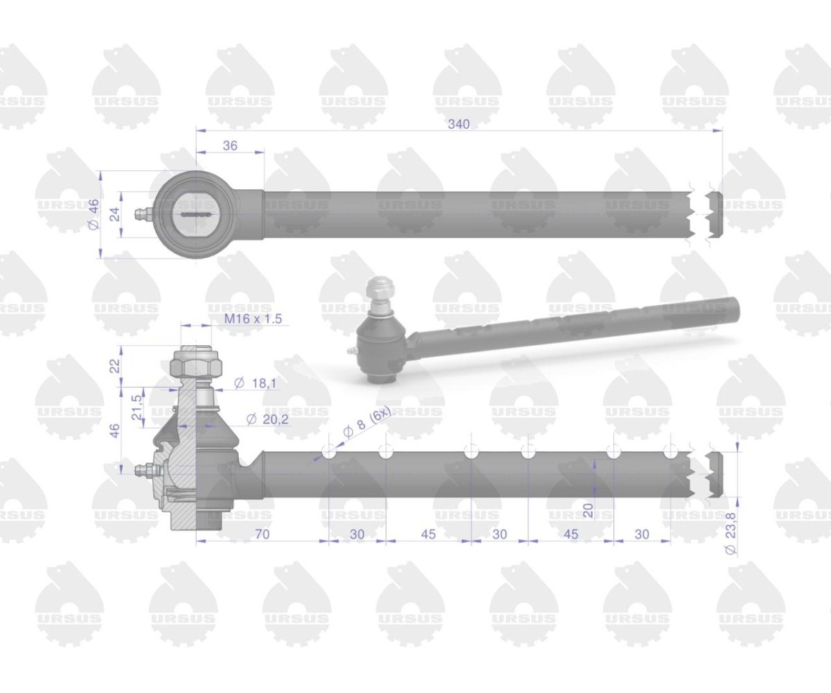 Przegub kulowy długi wsuwany z nakrętką C-385 ORYGINAŁ URSUS
