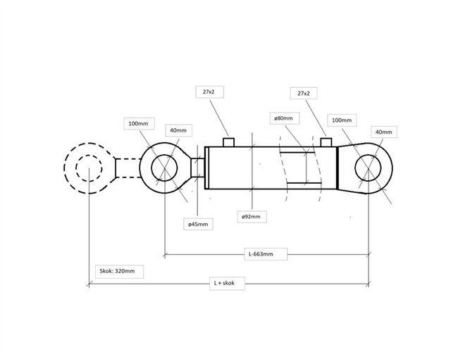 Cylinder hydrauliczny - siłownik dwustronny (sworzeń 40mm) CJ2F-80/45-320